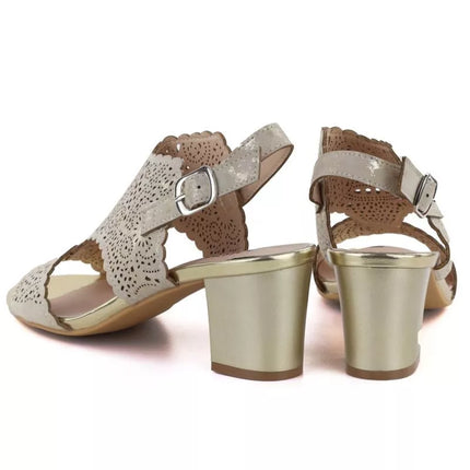 Women's openwork beige heeled sandals M.Daszyński MR1954-2