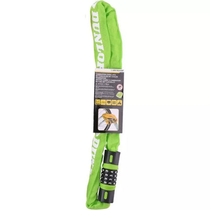 DUNLOP BICYCLE LOCK CHAIN WITH COMBINATION 90CM LENGTH GREEN