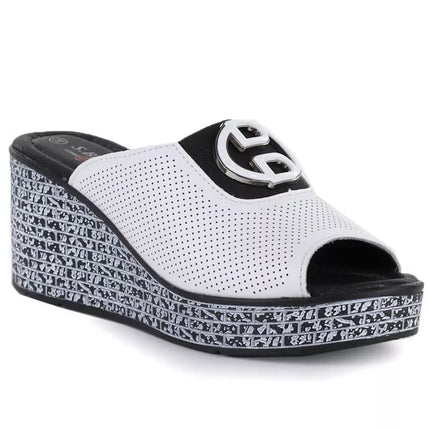 Women's leather wedge sandals, white, S.Barski 7012