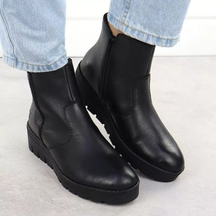 Women's leather wedge ankle boots black Rieker X9165-01