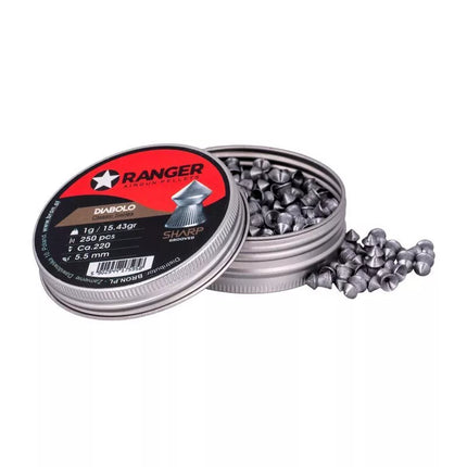 5.5 mm RANGER Diabolo Klasikinės su grioveliais, smailus galiukas, 250 vnt., 1.00 g