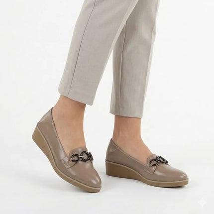 Women's beige wedge shoes with decoration M.Daszyński MR2265