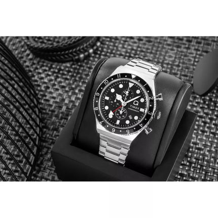 Vyriškas laikrodis TIMEX Q Timex 3 laiko zonų chronografas TW2V69800 + DĖŽUTĖ