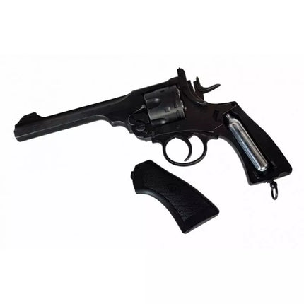 WEBLEY MKVI .455 policijos revolveriui, kal. 4,5 mm, Diabolo, 6 šūvių kapsulės, 4" vamzdis, CO2 juodas Ekp do17J