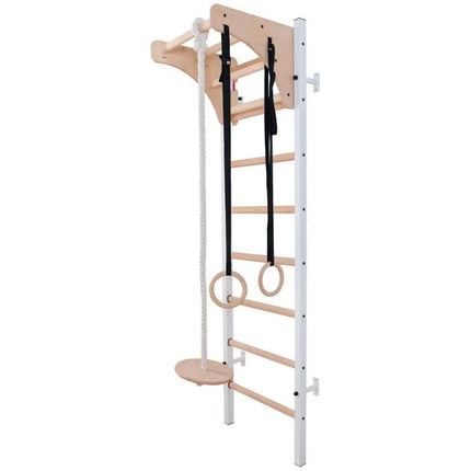 WOODEN AND METAL GYMNASTIC WALL BAR WITH WOODEN BAR AND ACCESSORIES BENCHK 211W A204
