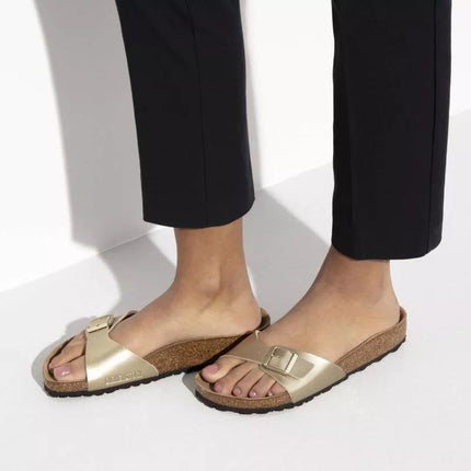 Birkenstock Madrid Birko-Flor Gold women's regular wide gold flip-flops (1016106)