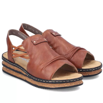 Comfortable women's wedge sandals, brown, Rieker 62962-22