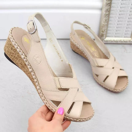 Rieker W RKR682 comfortable leather sandals beige