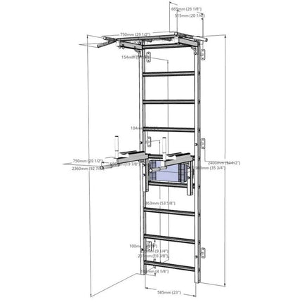 GYMNASTIC LADDER WITH A HAND BAR AND A HANDRAIL FOR EXERCISES BENCHK 722W