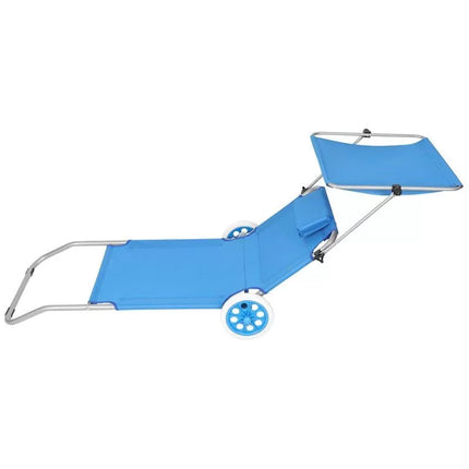 FOLDABLE BEACH CHAIR WITH CANOPY ON WHEELS 116x62x60-90CM BLUE