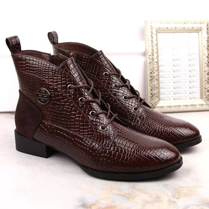 Filippo W PAW478B brown patent leather ankle boots with insulated crocodile skin