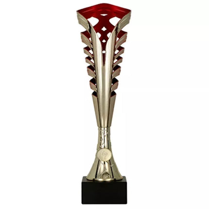 Gold and red plastic cup