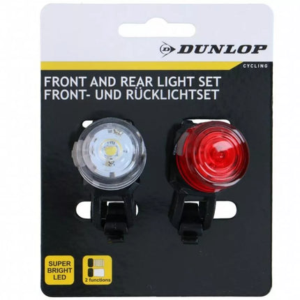 Apvalių juodų silikoninių LED dviračio žibintų rinkinys (priekinis ir galinis) DUNLOP
