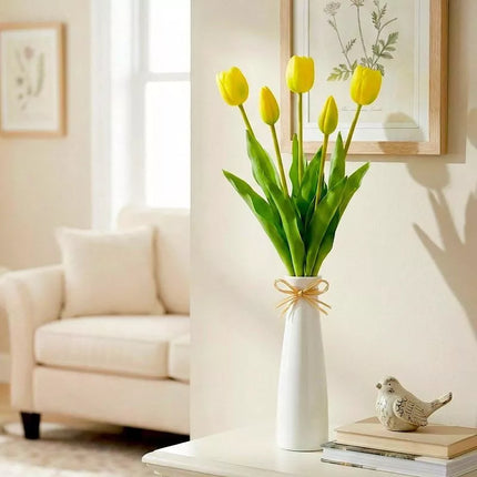 BOUQUET OF 5 YELLOW TULIPS 39 CM LIKE LIFE SPRING DECORATION