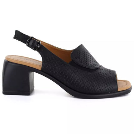 Women's black leather high-heeled sandals Vinceza 26-66920