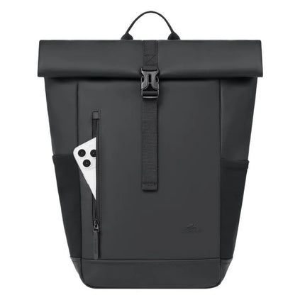 Rivacase Eden Backpack Roll-Up Backpack Black Polyester, Waxed Leather (Pull Up)