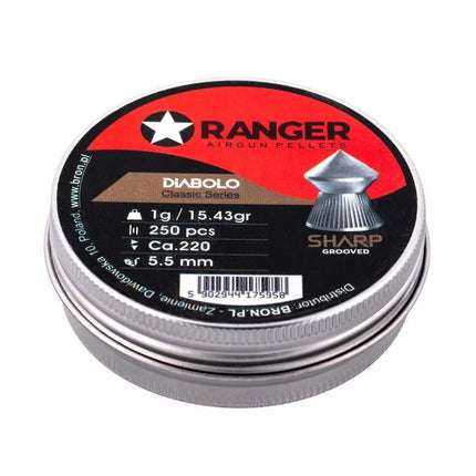 5.5 mm RANGER Diabolo Klasikinės su grioveliais, smailus galiukas, 250 vnt., 1.00 g