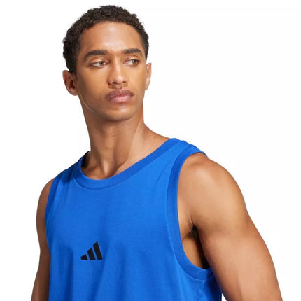 Vyriški adidas Essentials marškinėliai be rankovių su mažu logotipu mėlyni JE8978