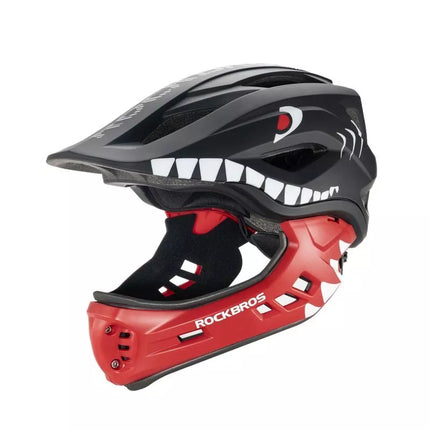 Rockbros TT-32006 Vaikų dviračių šalmas su nuimamu smakru, Ryklio stiliaus, Dydis S (48-52 cm) - Juodas