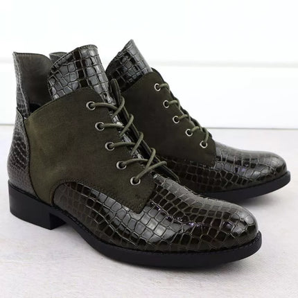 Women's patent leather ankle boots crocodile green Vinceza 26-16477