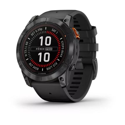 Garmin Fenix 7X Pro Saulės versijos sportinis laikrodis, skalūno pilkos spalvos / juodas dirželis