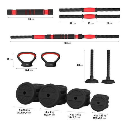 HMS SGN130 6-in-1 weight set (barbell, dumbbells and kettlebell) 30kg