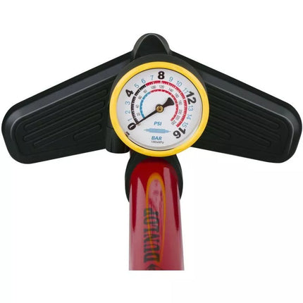 DUNLOP DIRBTUVIŲ DVIRAČIO POMPA 230 PSI (16 Bar) SU MANOMETRU RAUDONA