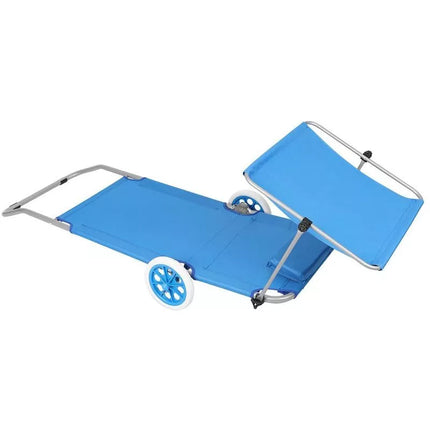 FOLDABLE BEACH CHAIR WITH CANOPY ON WHEELS 116x62x60-90CM BLUE