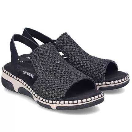 Comfortable women's black platform sandals Rieker 66241-00