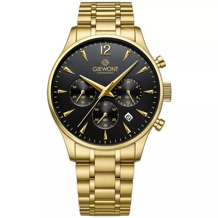 Vyriškas laikrodis Giewont Chronograph Safyro stiklas Auksinis Juodas GW6310-B4