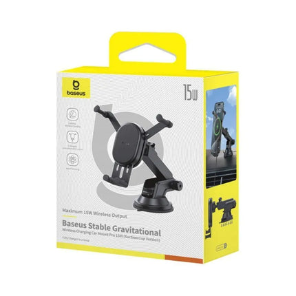 Baseus Stable Car Holder with 15W Inductive Charger, Gravity, and Suction Cup - Black