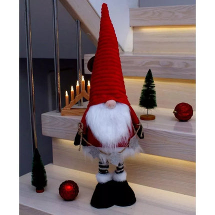 DECORATIVE SANTA CLAUS WITH SILVER STARS ON TELESCOPIC LEGS 50-70CM RED