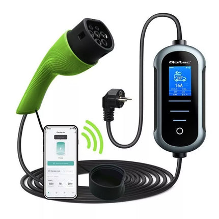 Qoltec Mobile charger for electric car EV with regulation 2in1 Type2 | 3.5kW | 230V | SCHUKO 16A | Wi-fi | TUYA | SMART LIFE | LCD | Portable | 5m (52435)