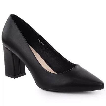 Sergio Leone PB414 women's black pumps with a block heel