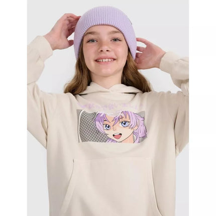 Girls' sweatshirt with hood, open, 4F 4FJRAW25TSWSF2294-11S