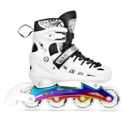 NH10905 4in1 LED WHITE ROLLER SKATES WITH RAINBOW HOCKEY BLADE SIZE M (35-38) NILS EXTREME