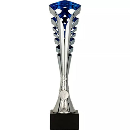 Silver and blue plastic cup
