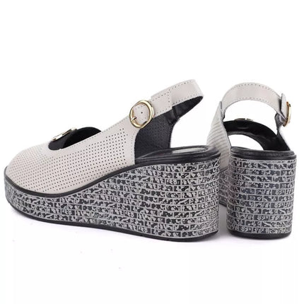 Women's leather wedge sandals with openwork beige S.Barski 7010
