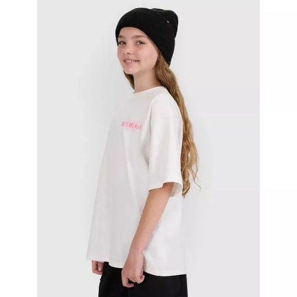 Oversized T-shirt with print for girls 4F 4FJRAW25TTSHF2935-11S