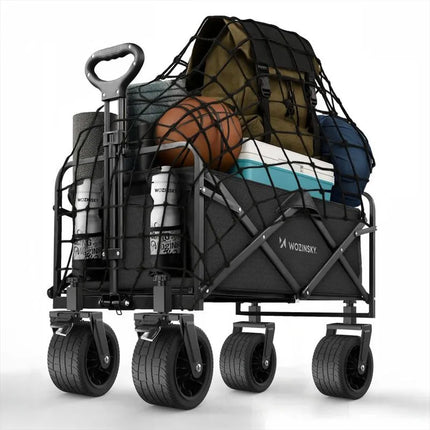 Wozinsky WZP-100 beach, tourist, garden trolley, durable, wide wheels, with safety net up to 100 kg - black