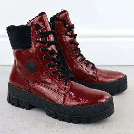 Women's red patent leather platform ankle boots Rieker Y0220-33