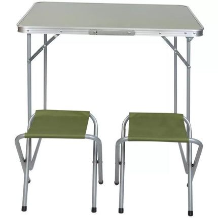 FOLDABLE CAMPING TABLE 80X60X70CM AND 2 CHAIRS GREEN