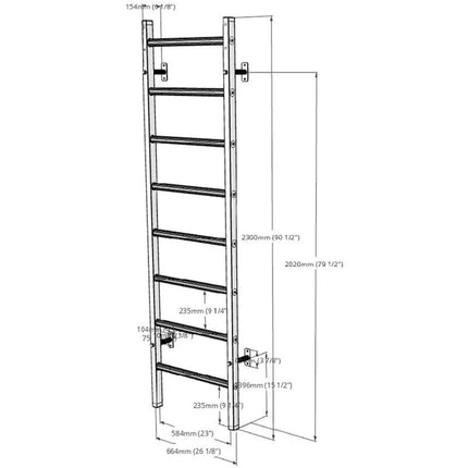 Gimnastikos medinė ir metalinė sieninė kopėtėlė su 4 rankenomis BENCHK 200W