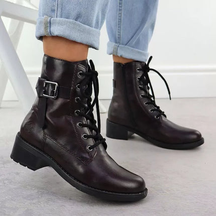 Women's burgundy ankle boots with buckle Rieker 75431-35