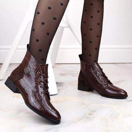 Filippo W PAW478B brown patent leather ankle boots with insulated crocodile skin