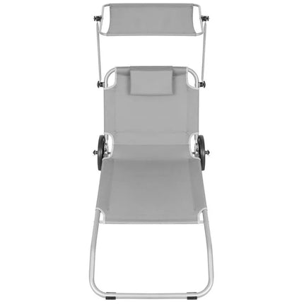 FOLDABLE BEACH CHAIR WITH CANOPY ON WHEELS 116x62x62-90CM GRAY