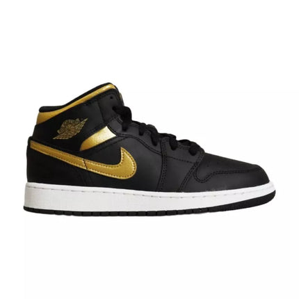 Air Jordan 1 Mid Jaunuoliams (GS) Krepšinio bateliai Juoda/Metalinė aukso - DQ8423-071