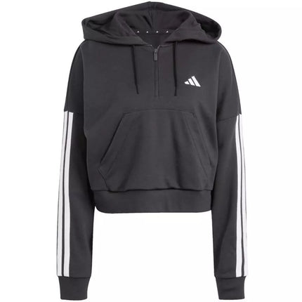 Moterims skirtas adidas Essentials 3 juostelių French Terry džemperis su puseniu užtrauktuku, juodas JN1956