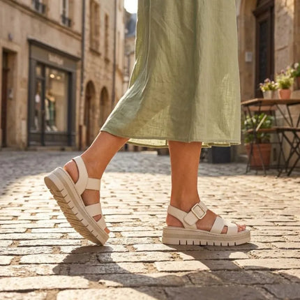 Women's beige wedge sandals Rieker V4952-60