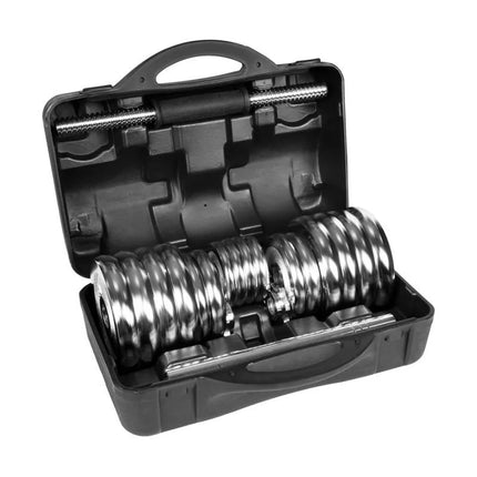 REBEL ACTIVE ADJUSTABLE CHROME DUMBBELLS IN CASE WITH BAR, SET 30 KG